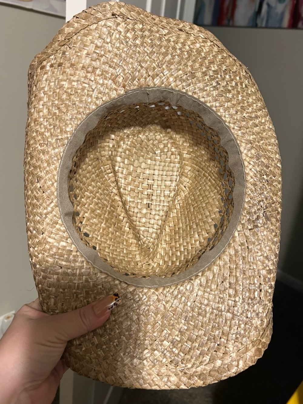 Woven Straw Fedora Hat with Bead & Chain Trim - Natural - Picture 4 of 7